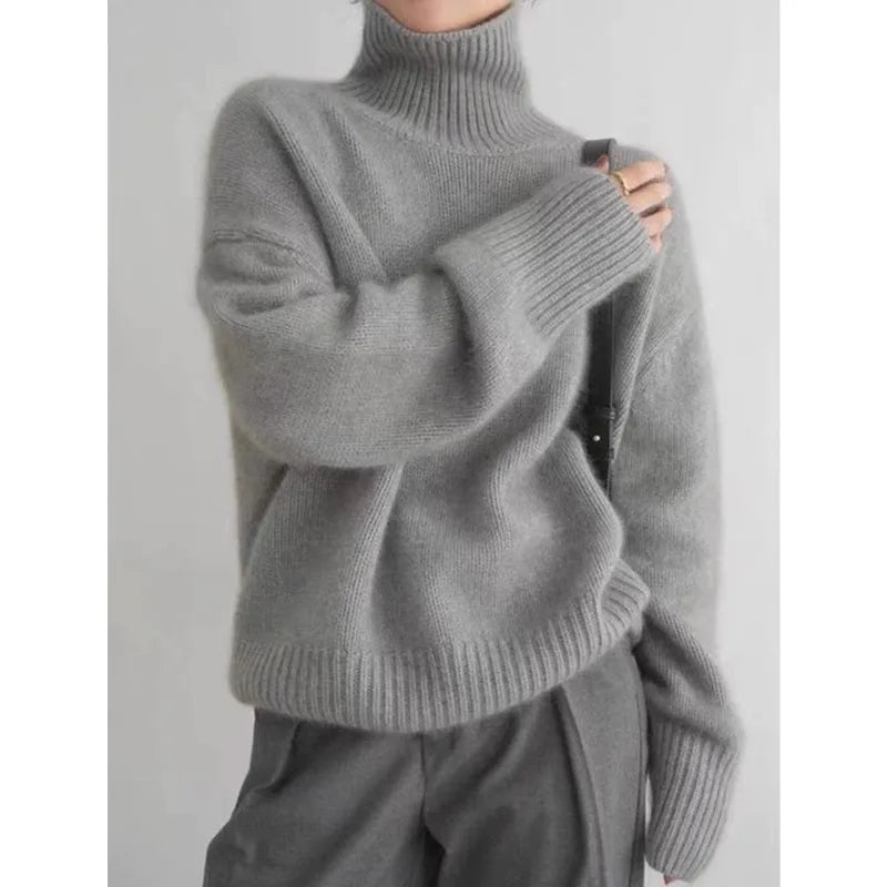 2025 Autumn and Winter New Thick Cashmere Sweater Women High Neck Pullover Sweater Warm Loose Knitted Base Sweater Jacket Tops