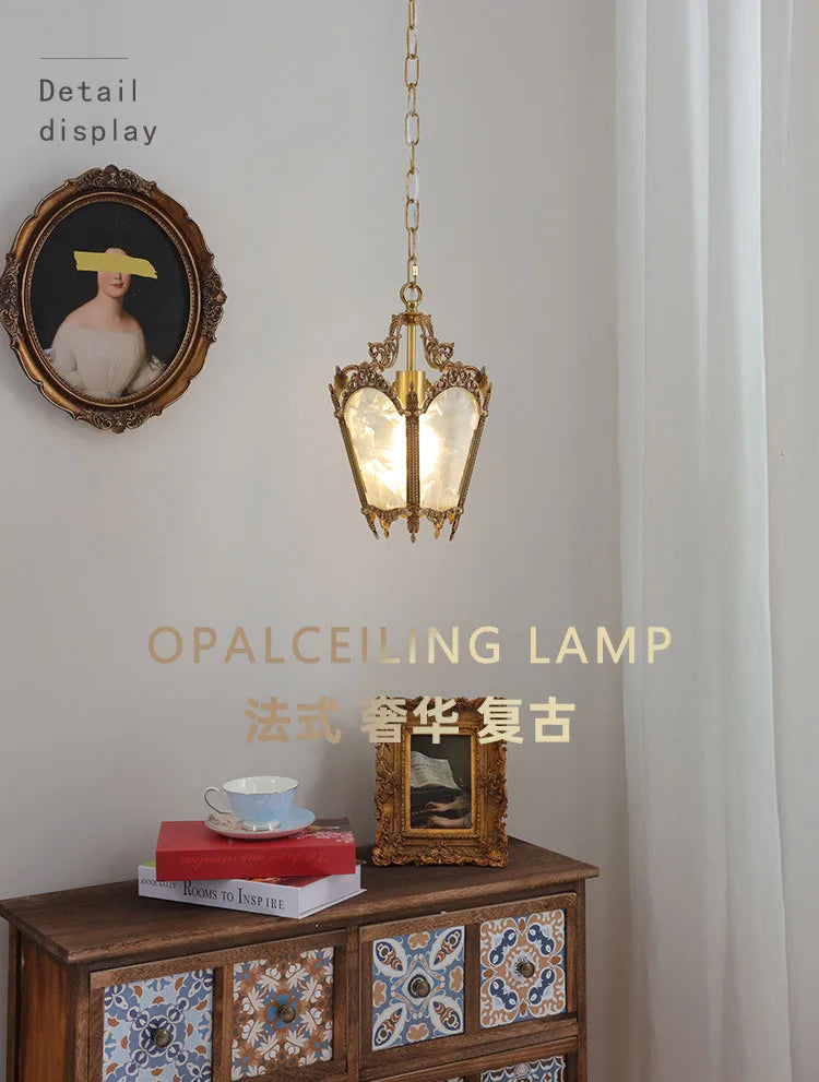 French-Style Retro Copper Ice Flower Glass Small Chandelier Bedside Balcony Porch Pendant Lighting Cloakroom Hanging Lamp