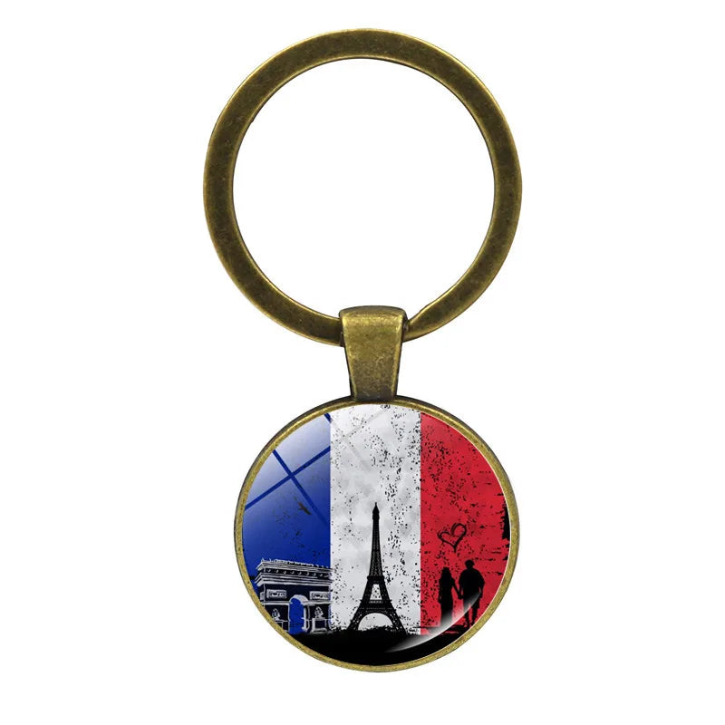 Paris Souvenirs Gifts Keychain France Eiffel Tower, Triumphal Arch, National Flag Glass Pendants