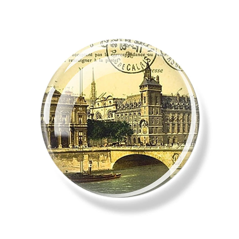 Paris Buildings Fridge Magnets. Eiffel Tower, Triumphal Arch, Travel Souvenirs Glass Refrigerator Magnets.