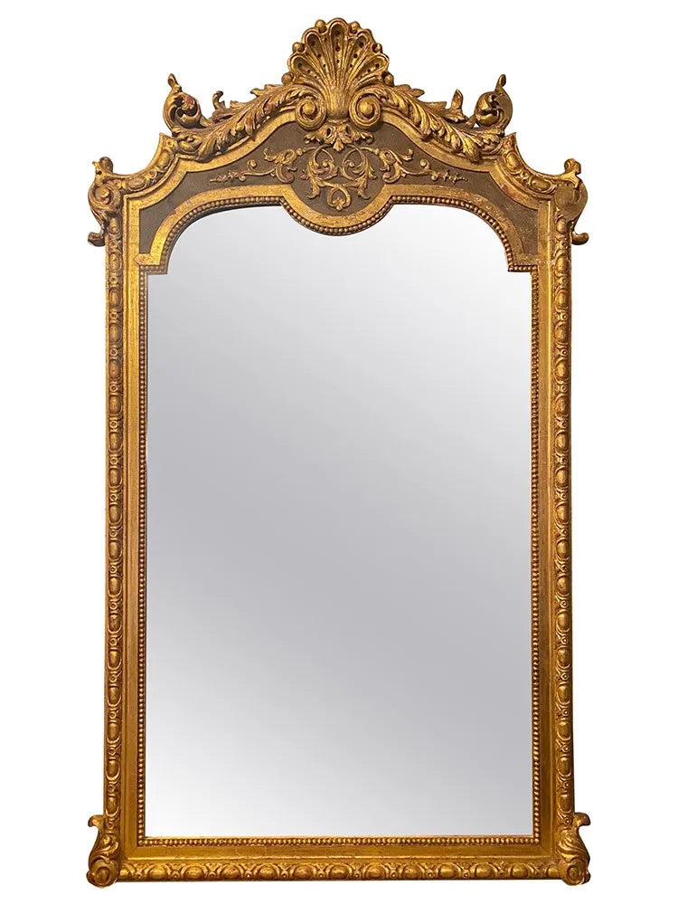 French Retro Full-Length Carved Mirror, Floor-to-Ceiling Mirror- Bedroom Wall-Hung Dressing Mirror