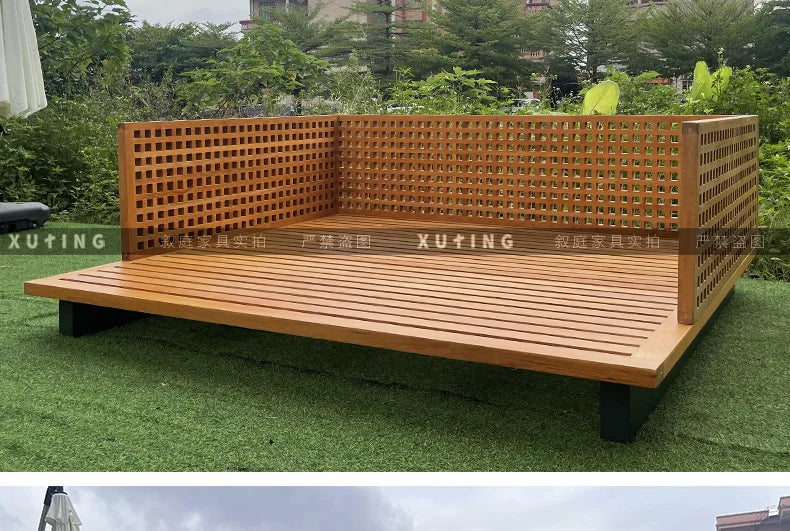 Xuting outdoor leisure creative square bed outdoor seaside beach lounge chair waterproof and sunscreen solid wood sofa furniture