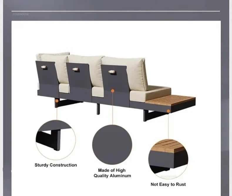 Metal Corner Sofa for Garden. Antiseptic Teak Outdoor Furniture. Light Luxury Comfortable Household Garden Sofa for Terrace