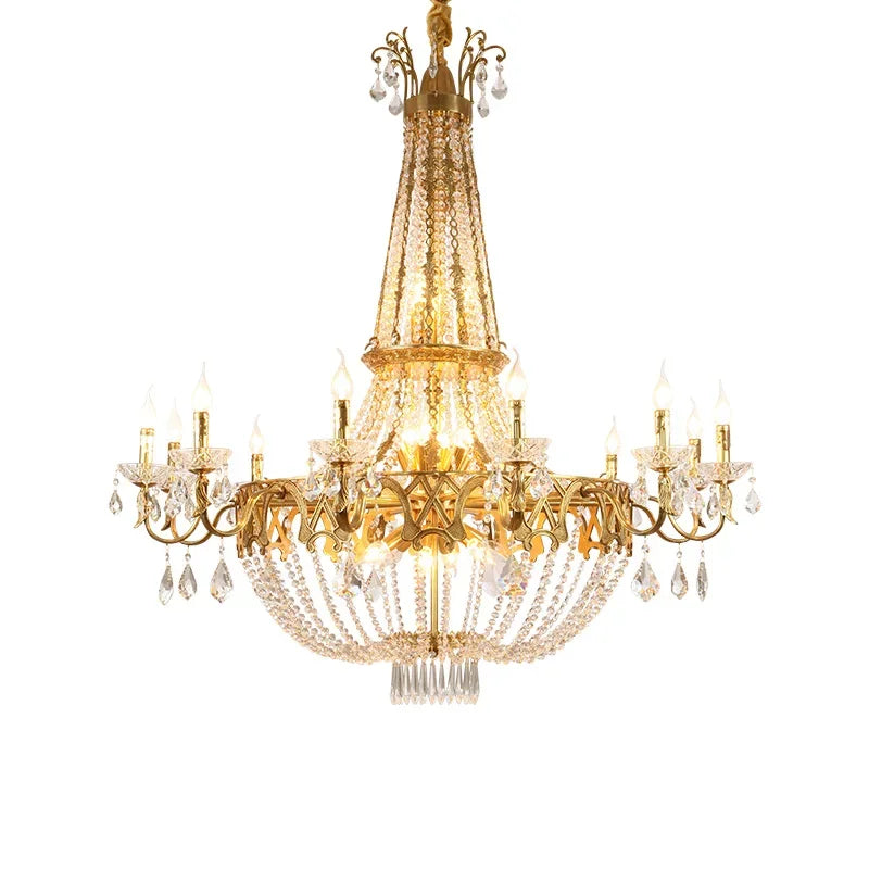 French Classical Brass Crystal Large Chandelier-Loft-Villa-Hall-Hotel Lobby Lamp