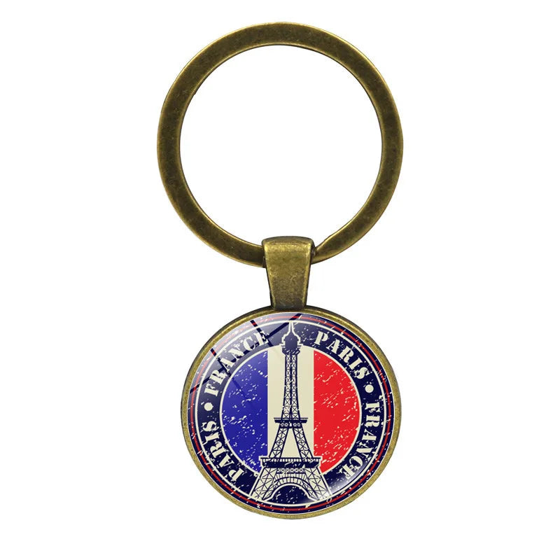 Paris Souvenirs Gifts Keychain France Eiffel Tower, Triumphal Arch, National Flag Glass Pendants