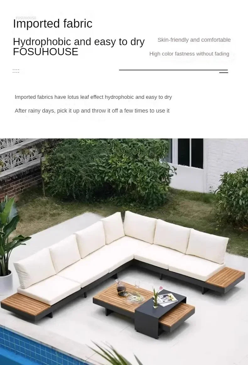 Metal Corner Sofa for Garden. Antiseptic Teak Outdoor Furniture. Light Luxury Comfortable Household Garden Sofa for Terrace