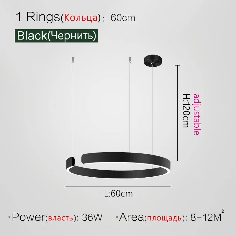 Modern C Ring Led Pendant Lamp Dimmable for Dining Living Room Center Table Bedroom Chandelier Home Decor Luxury Lusters Fixture