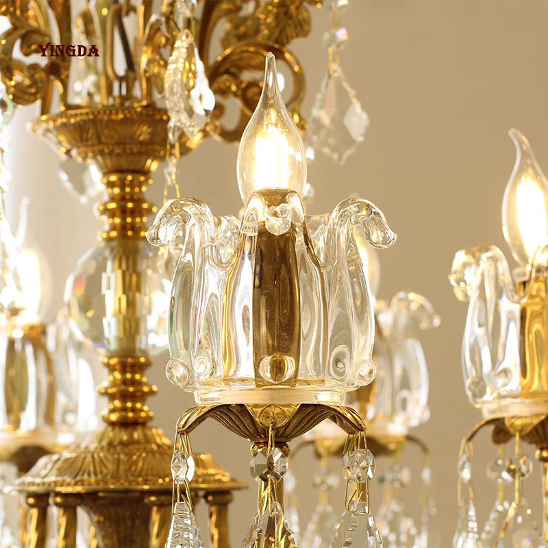 All Copper European Crystal Lamp, American Medieval Chandelier, French Living Room Lamp, Villa Classical Restaurant Lamp