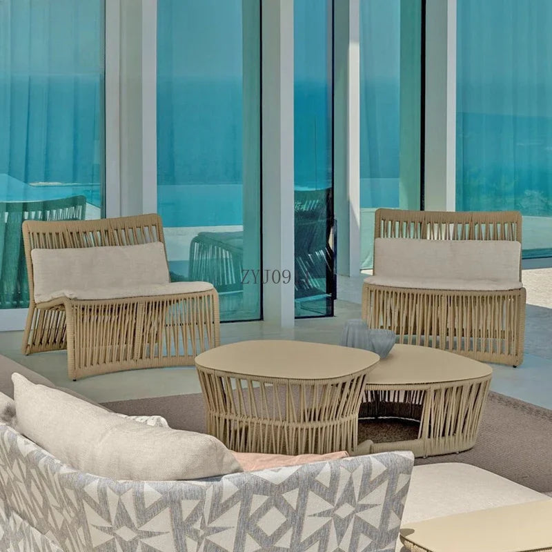 Outdoor Rattan Furniture Villa- Sun Room, Courtyard Garden Sofa Table and Chair Combination