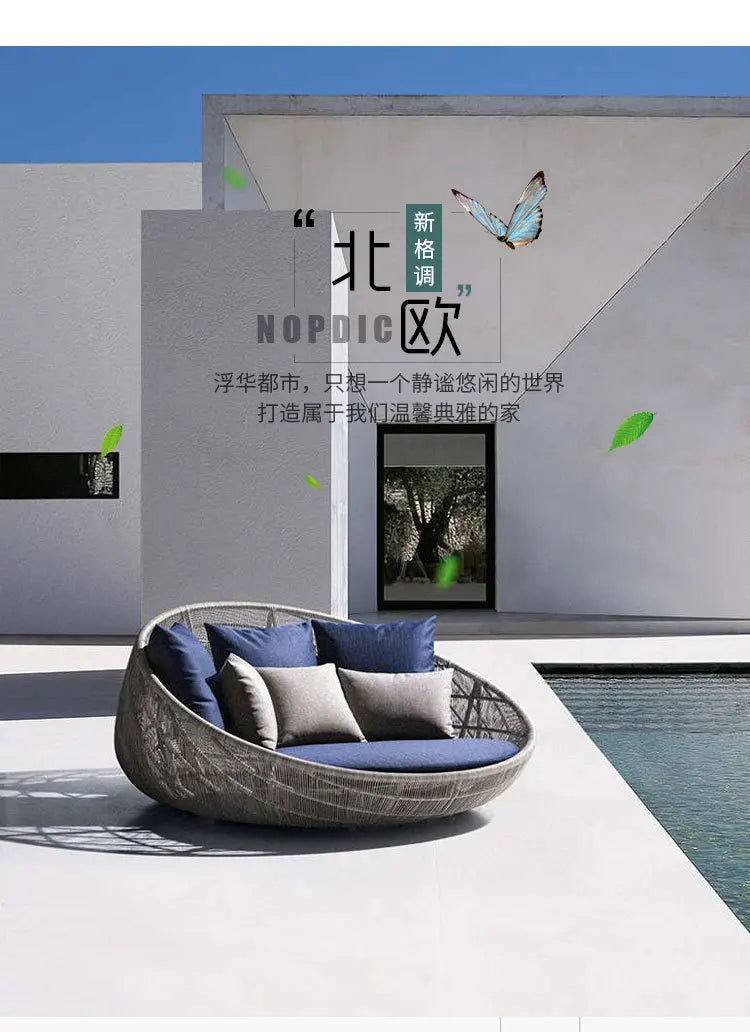 Semi-Circular Rattan Sofas, Bird's Nest Circular Beds.Rattan Woven Lounge Chairs