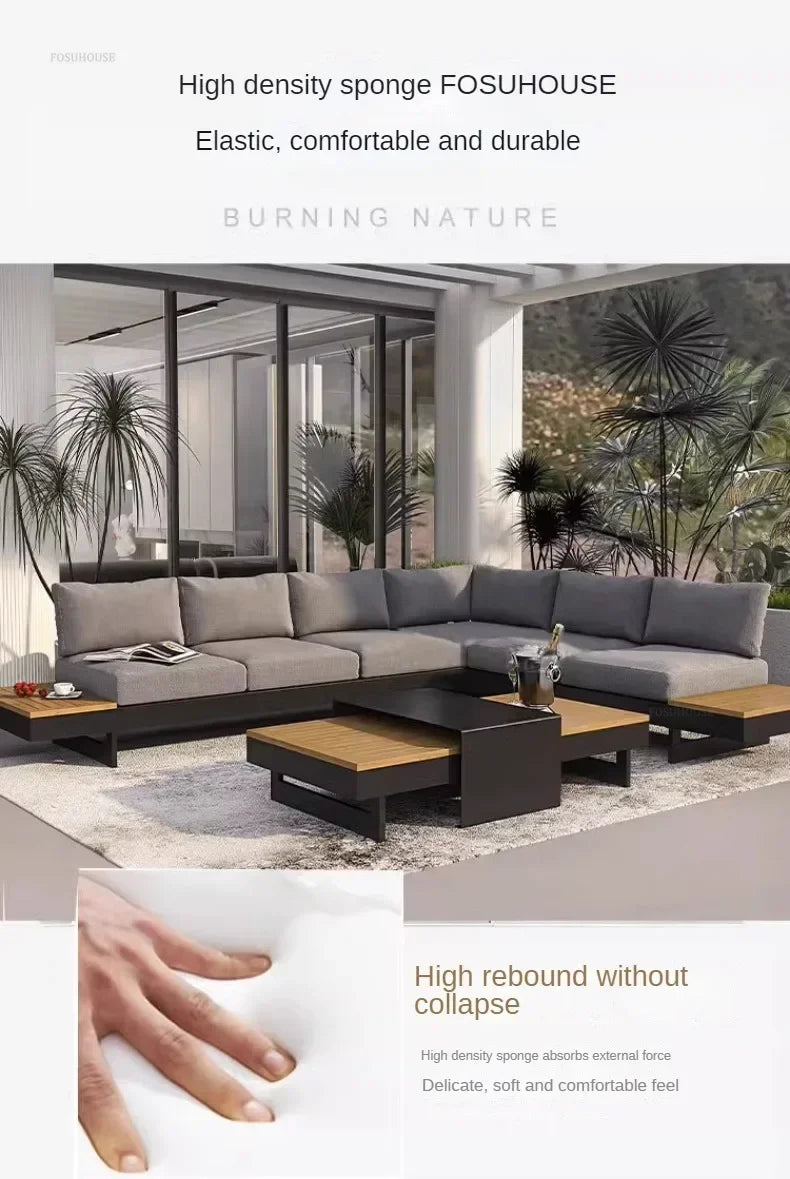 Metal Corner Sofa for Garden. Antiseptic Teak Outdoor Furniture. Light Luxury Comfortable Household Garden Sofa for Terrace