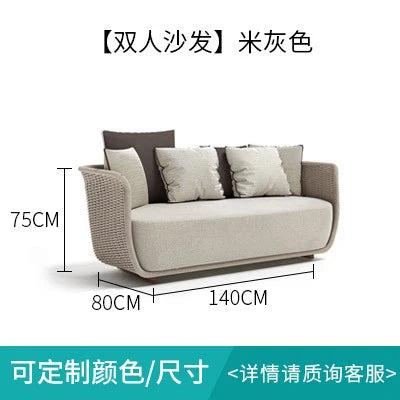 Outdoor Sofa Courtyard Villa Living Room. Waterproof Rope Design. Rattan Combination Furniture. Solid Wood Coffee Table.