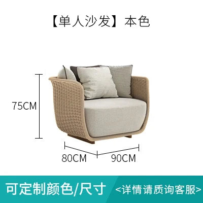 Outdoor Sofa Courtyard Villa Living Room. Waterproof Rope Design. Rattan Combination Furniture. Solid Wood Coffee Table.