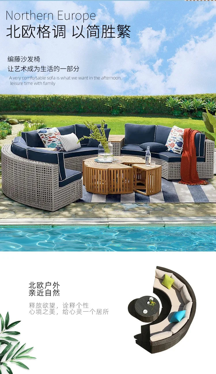 Outdoor Furniture Garden Sofa Round Combination Villa Sun Room Curved Garden Outdoor Rattan Sofa