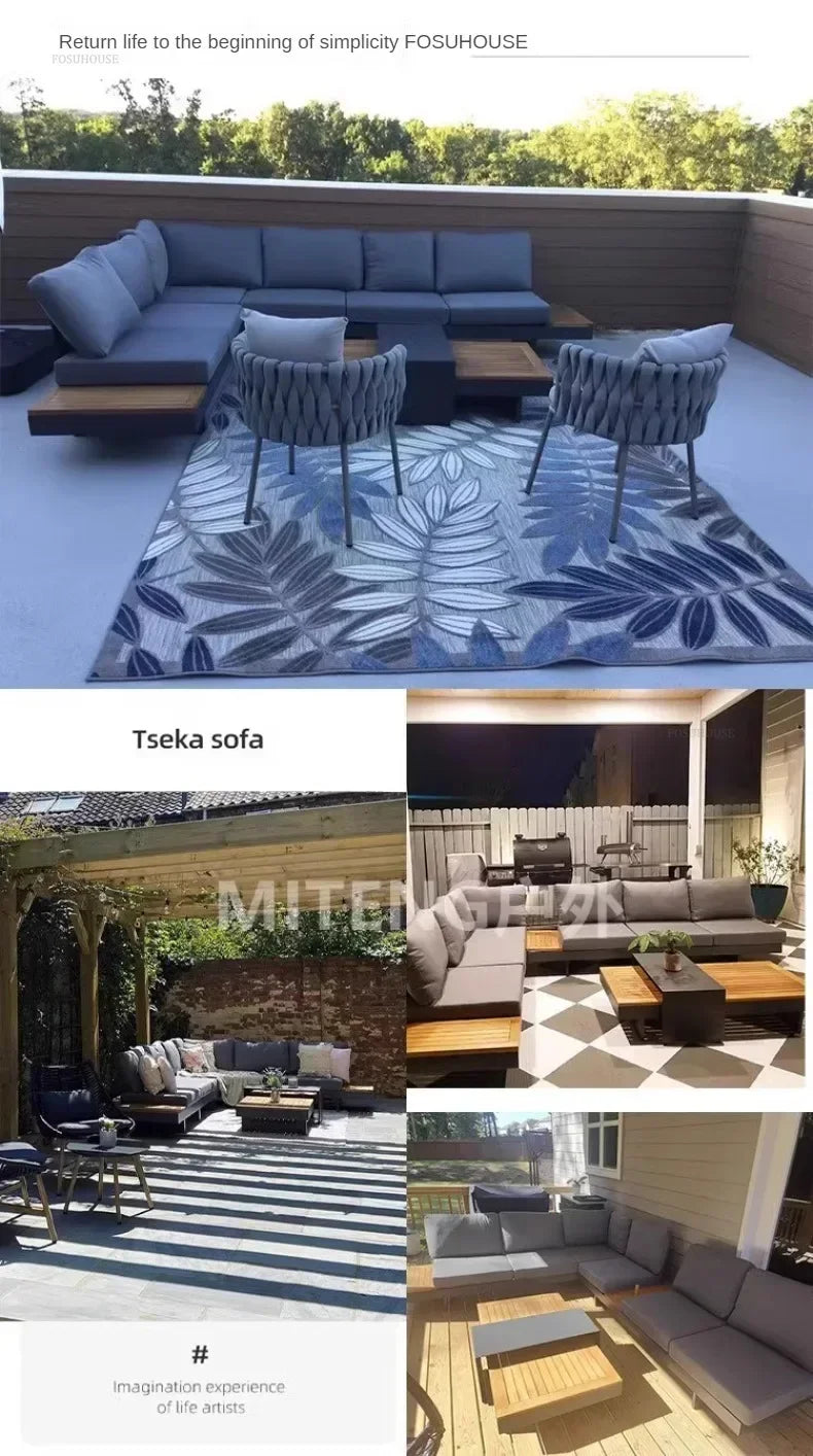 Metal Corner Sofa for Garden. Antiseptic Teak Outdoor Furniture. Light Luxury Comfortable Household Garden Sofa for Terrace
