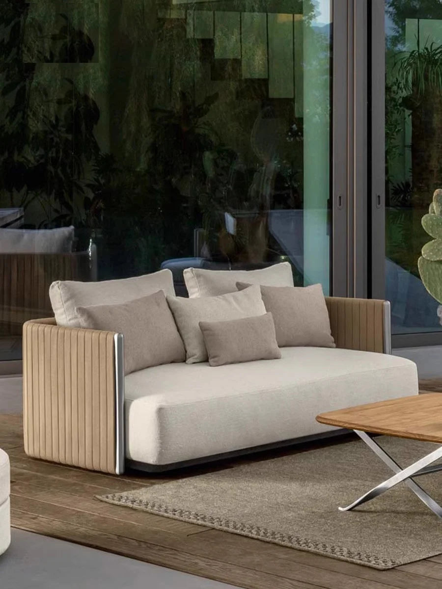 Outdoor Rattan Sofa. Villa Garden Rattan Chair, Terrace balcony. Aluminum Alloy, Waterproof Sunscreen Coffee Table.