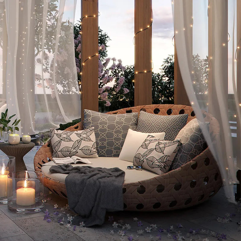 Semi-Circular Rattan Sofas, Bird's Nest Circular Beds.Rattan Woven Lounge Chairs