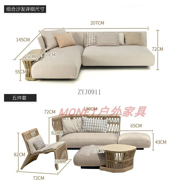 Outdoor Rattan Furniture Villa- Sun Room, Courtyard Garden Sofa Table and Chair Combination