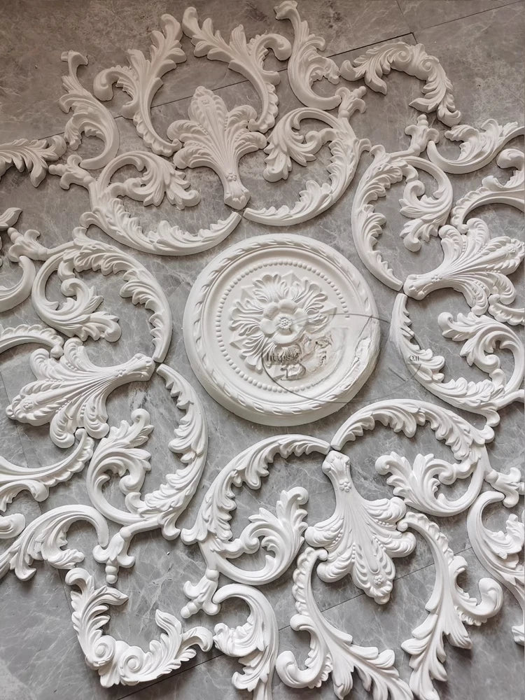 French Plaster Light-Weight Panel Parquet European Ceiling Chandelier Mount113 cm in diameter