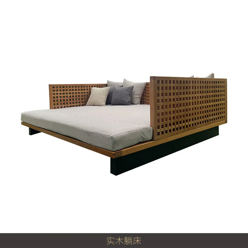 Xuting outdoor leisure creative square bed outdoor seaside beach lounge chair waterproof and sunscreen solid wood sofa furniture