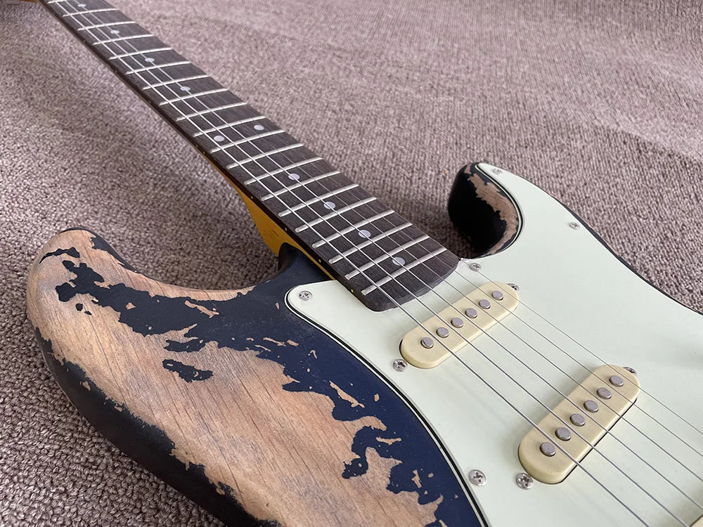 Relic Electric Guitar, Blue Burst, Tremolo Bridge,Rosewood Fingerboard, Customized, High Quality, In Stock, Fast Shipping