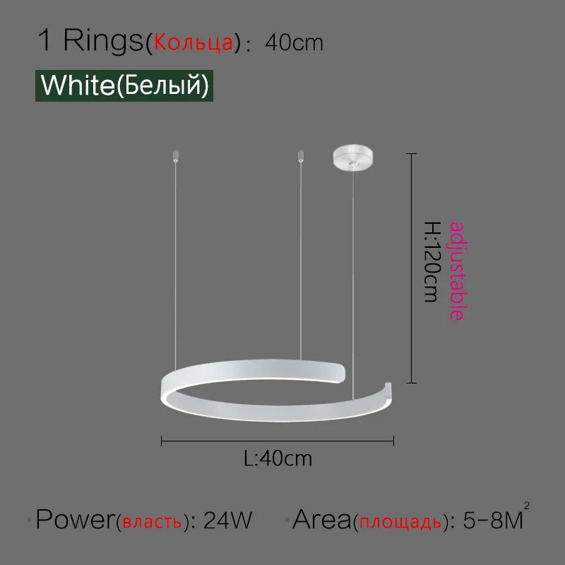 Modern C Ring Led Pendant Lamp Dimmable for Dining Living Room Center Table Bedroom Chandelier Home Decor Luxury Lusters Fixture