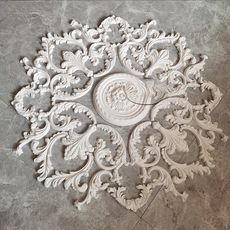French Plaster Light-Weight Panel Parquet European Ceiling Chandelier Mount113 cm in diameter