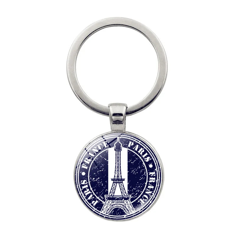 Paris Souvenirs Gifts Keychain France Eiffel Tower, Triumphal Arch, National Flag Glass Pendants