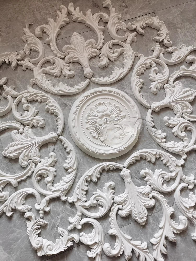 French Plaster Light-Weight Panel Parquet European Ceiling Chandelier Mount113 cm in diameter