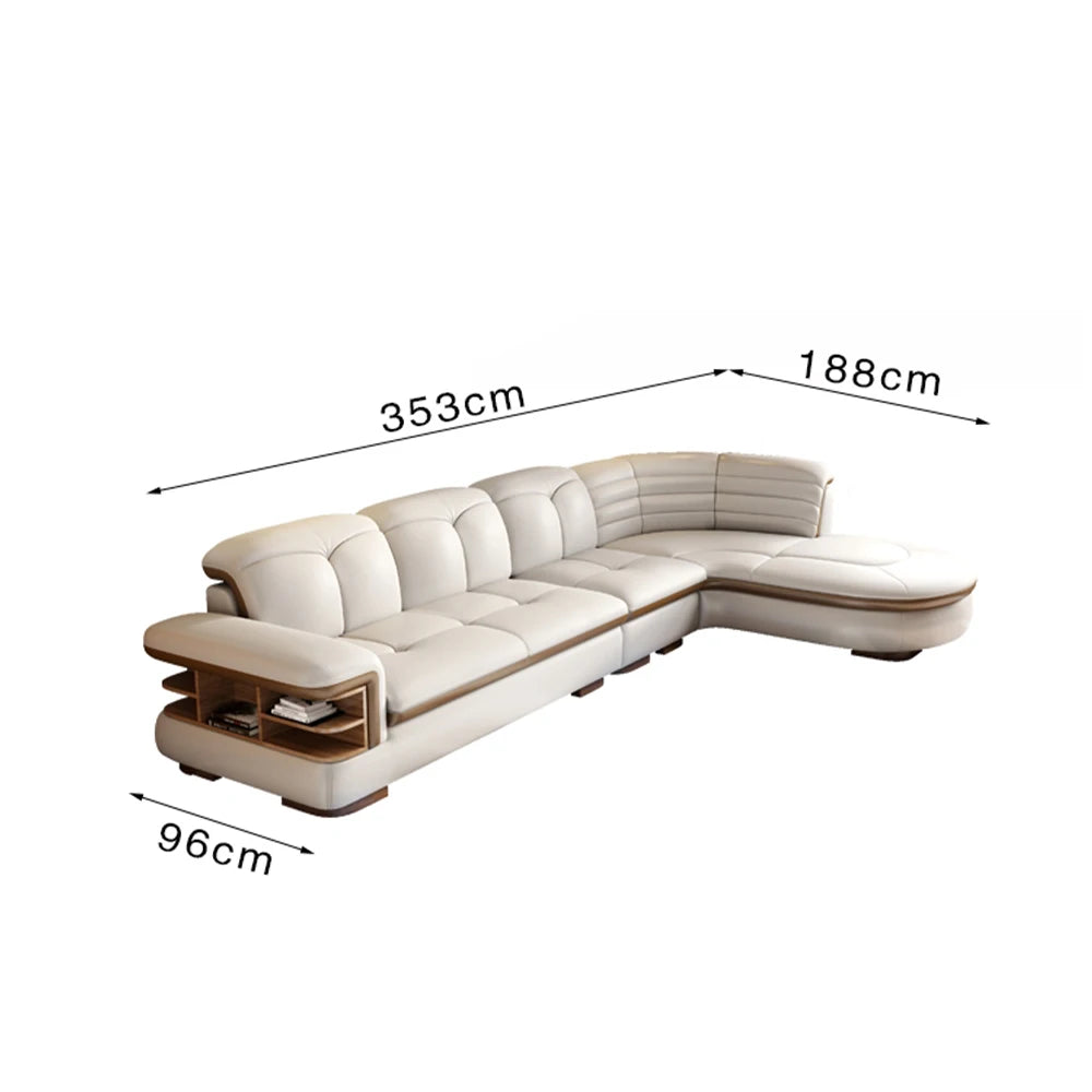 Luxury L-Shaped Genuine Leather Sectional Sofa Sets with USB, Bluetooth Speaker - MINGDIBAO Living Room Italian Leather Couches