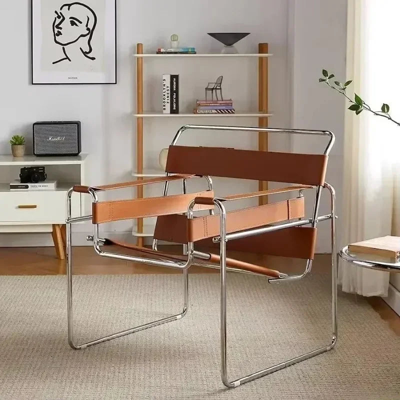 Vassili Leisure Chair Single Chair.Industrial Style Bauhaus Saddle Leather Simple Network.