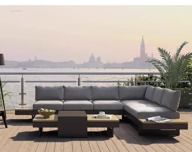Metal Corner Sofa for Garden. Antiseptic Teak Outdoor Furniture. Light Luxury Comfortable Household Garden Sofa for Terrace