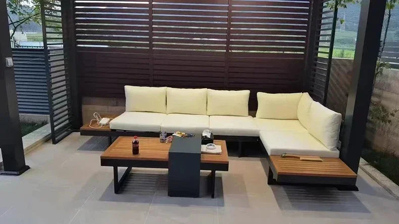 Metal Corner Sofa for Garden. Antiseptic Teak Outdoor Furniture. Light Luxury Comfortable Household Garden Sofa for Terrace