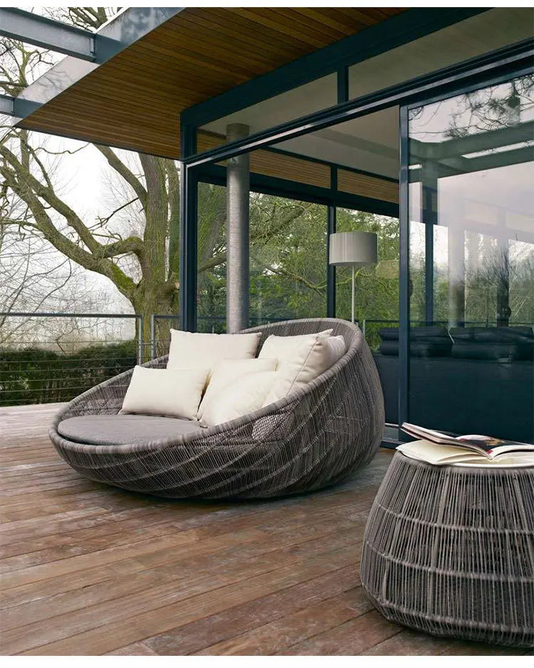 Semi-Circular Rattan Sofas, Bird's Nest Circular Beds.Rattan Woven Lounge Chairs