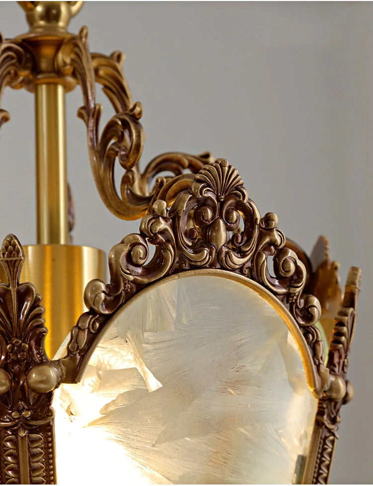 French-Style Retro Copper Ice Flower Glass Small Chandelier Bedside Balcony Porch Pendant Lighting Cloakroom Hanging Lamp