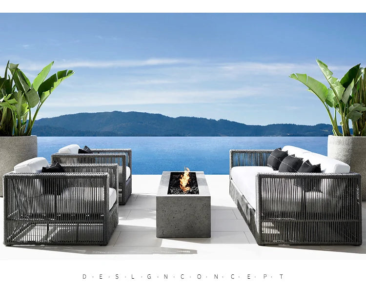Outdoor Rattan sofa-Courtyard, Terrace Leisure rattan Villa, Hotel Garden Furniture Combination