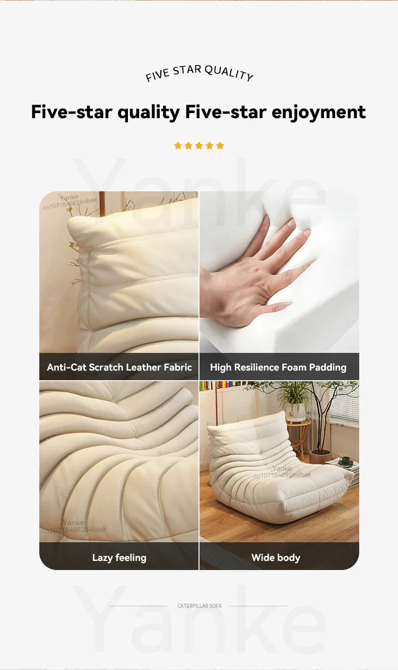 Nordic Cat Scratch Leather Sofa Stylish Lazy Chair Caterpillar Design Lovely Single Person Sofa Chair Living Room Suede