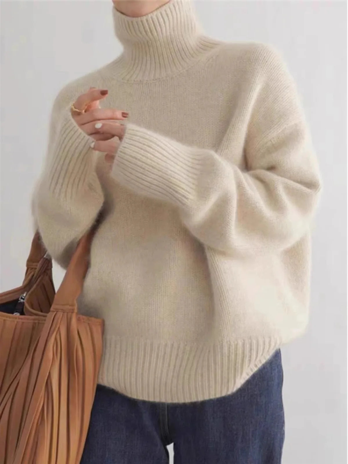 2025 Autumn and Winter New Thick Cashmere Sweater Women High Neck Pullover Sweater Warm Loose Knitted Base Sweater Jacket Tops