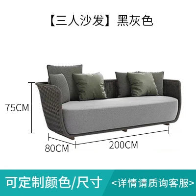 Outdoor Sofa Courtyard Villa Living Room. Waterproof Rope Design. Rattan Combination Furniture. Solid Wood Coffee Table.