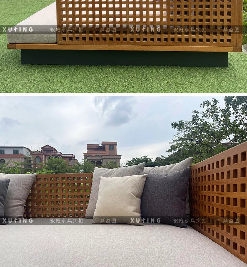 Xuting outdoor leisure creative square bed outdoor seaside beach lounge chair waterproof and sunscreen solid wood sofa furniture