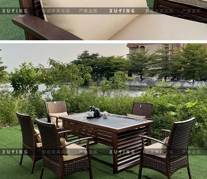 Outdoor Furniture. Rattan Woven Leisure Chair. Aluminum Alloy, Waterproof and Sunscreen Design. Tea Table Single Chair