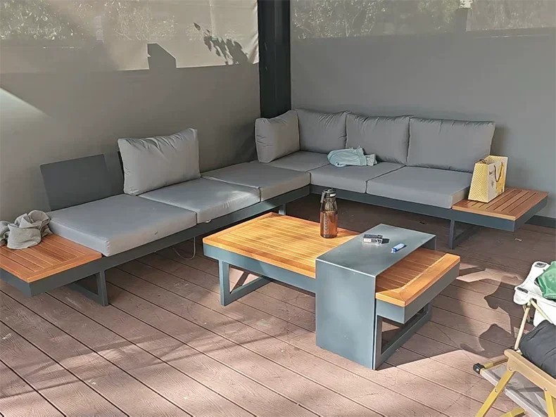Metal Corner Sofa for Garden. Antiseptic Teak Outdoor Furniture. Light Luxury Comfortable Household Garden Sofa for Terrace