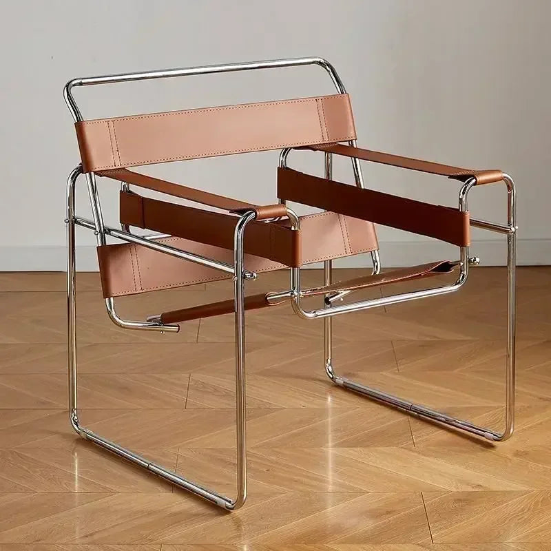 Vassili Leisure Chair Single Chair.Industrial Style Bauhaus Saddle Leather Simple Network.