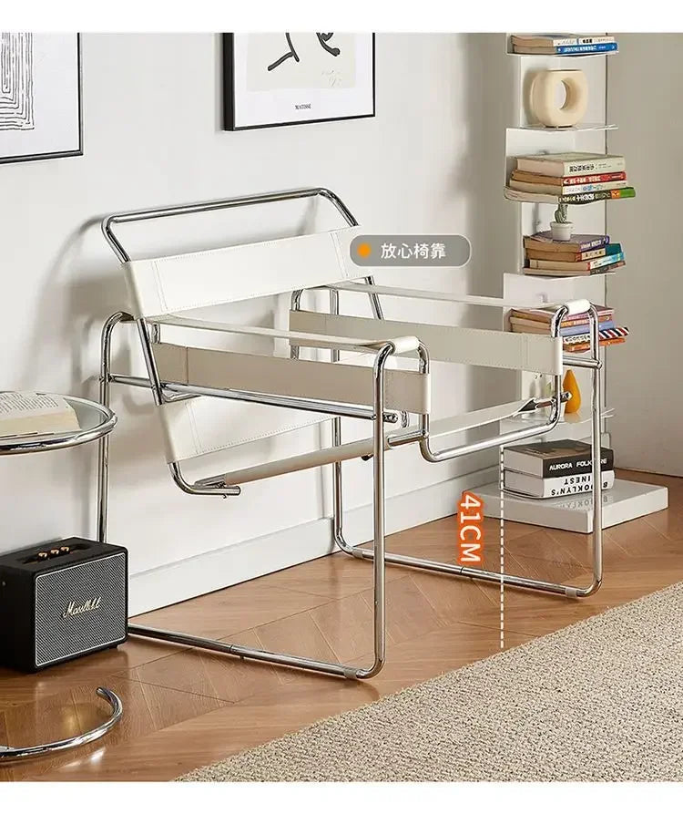 Vassili Leisure Chair Single Chair.Industrial Style Bauhaus Saddle Leather Simple Network.