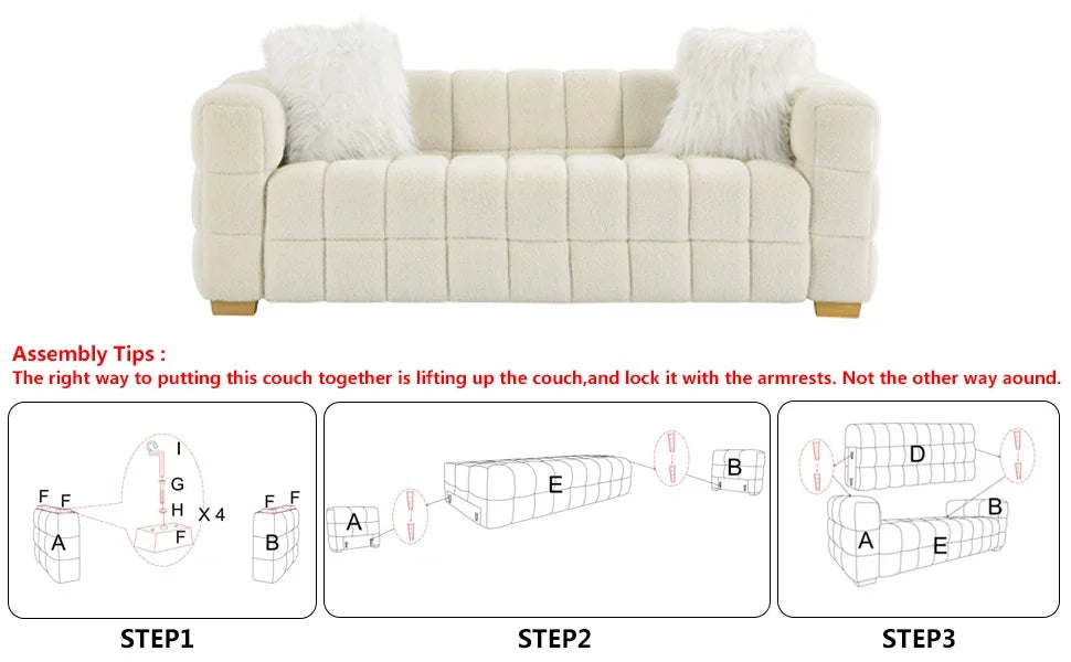Modern and Comfortable Bouclé Fabric, Soft Cushion 3-seater Cloud Sofa