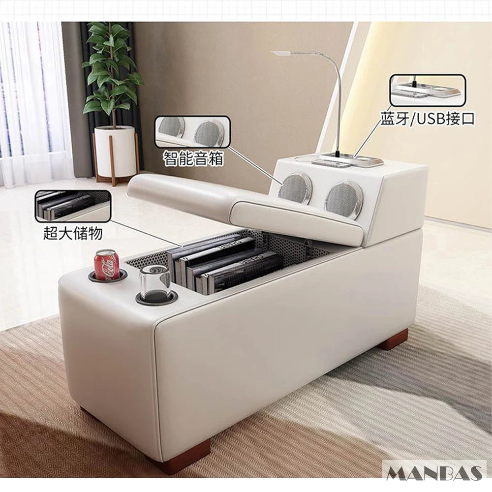 Luxury L-Shaped Genuine Leather Sectional Sofa Sets with USB, Bluetooth Speaker - MINGDIBAO Living Room Italian Leather Couches