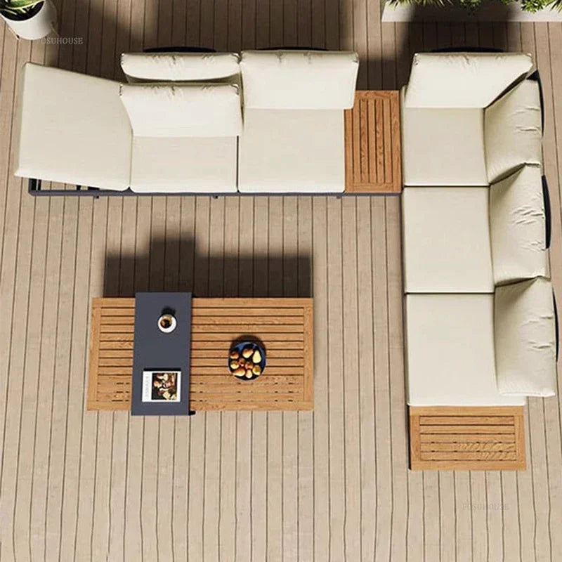 Metal Corner Sofa for Garden. Antiseptic Teak Outdoor Furniture. Light Luxury Comfortable Household Garden Sofa for Terrace