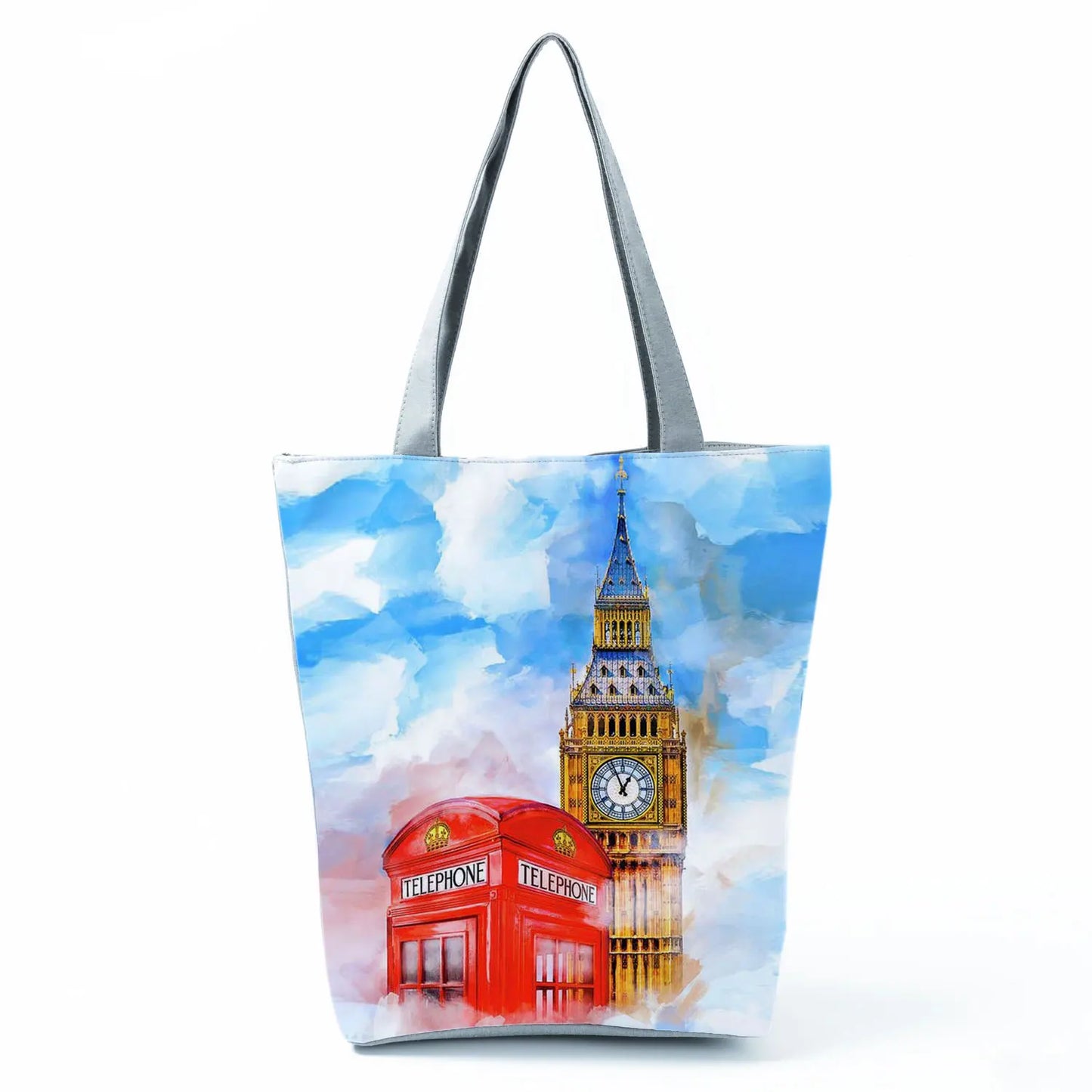 Floral Eiffel Tower Print Tote Bag Paris Landscape Shoulder Bag Fashion Pretty Handbags High Capacity Shopping Bag Eco Beach Bag