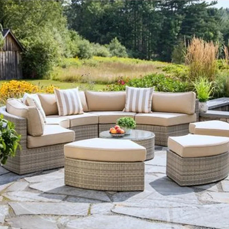 Outdoor Furniture Garden Sofa Round Combination Villa Sun Room Curved Garden Outdoor Rattan Sofa