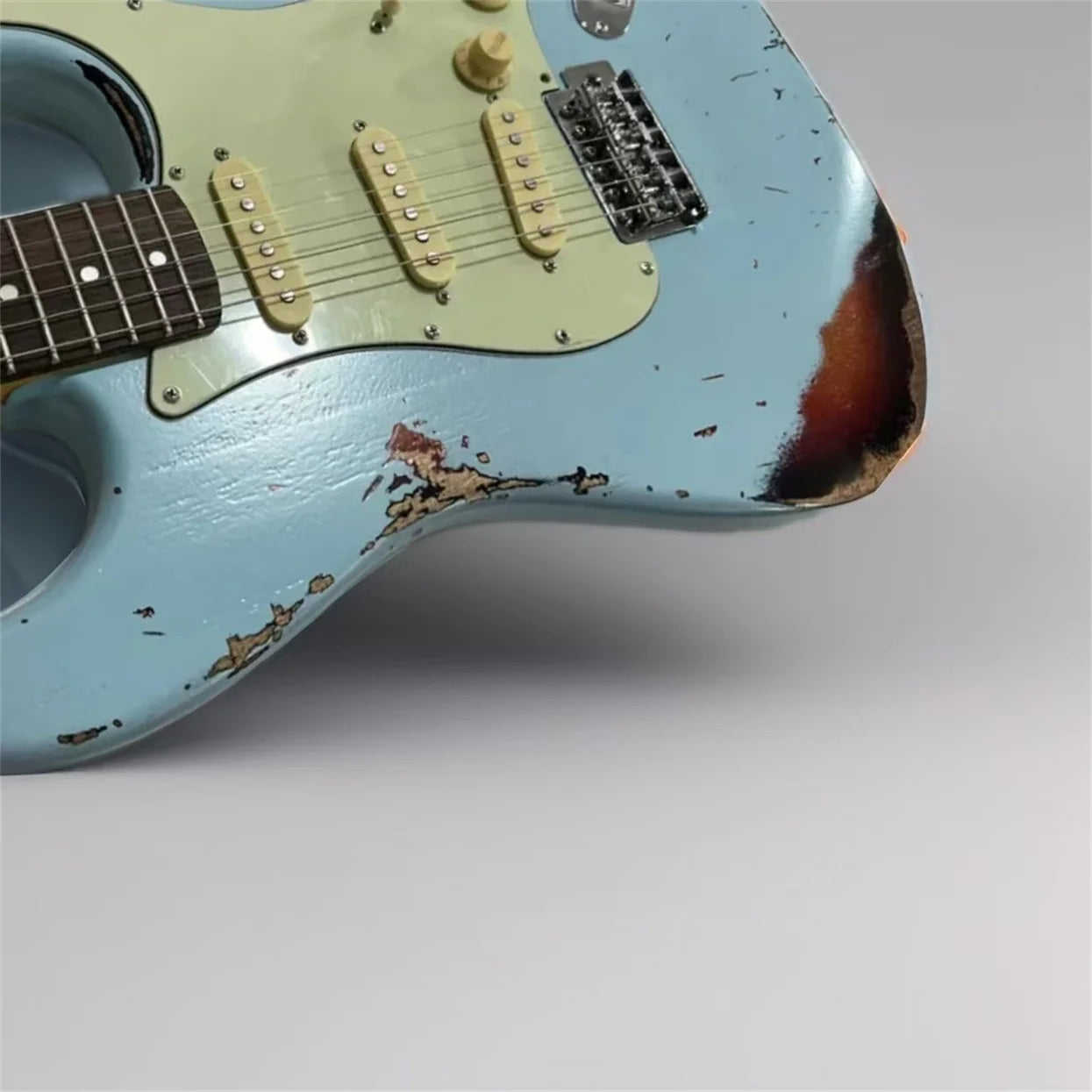 1959 Heavy Relic Light Blue Over Sunburst Electric Guitar Aged Hardware Nitro Lacquer Finish